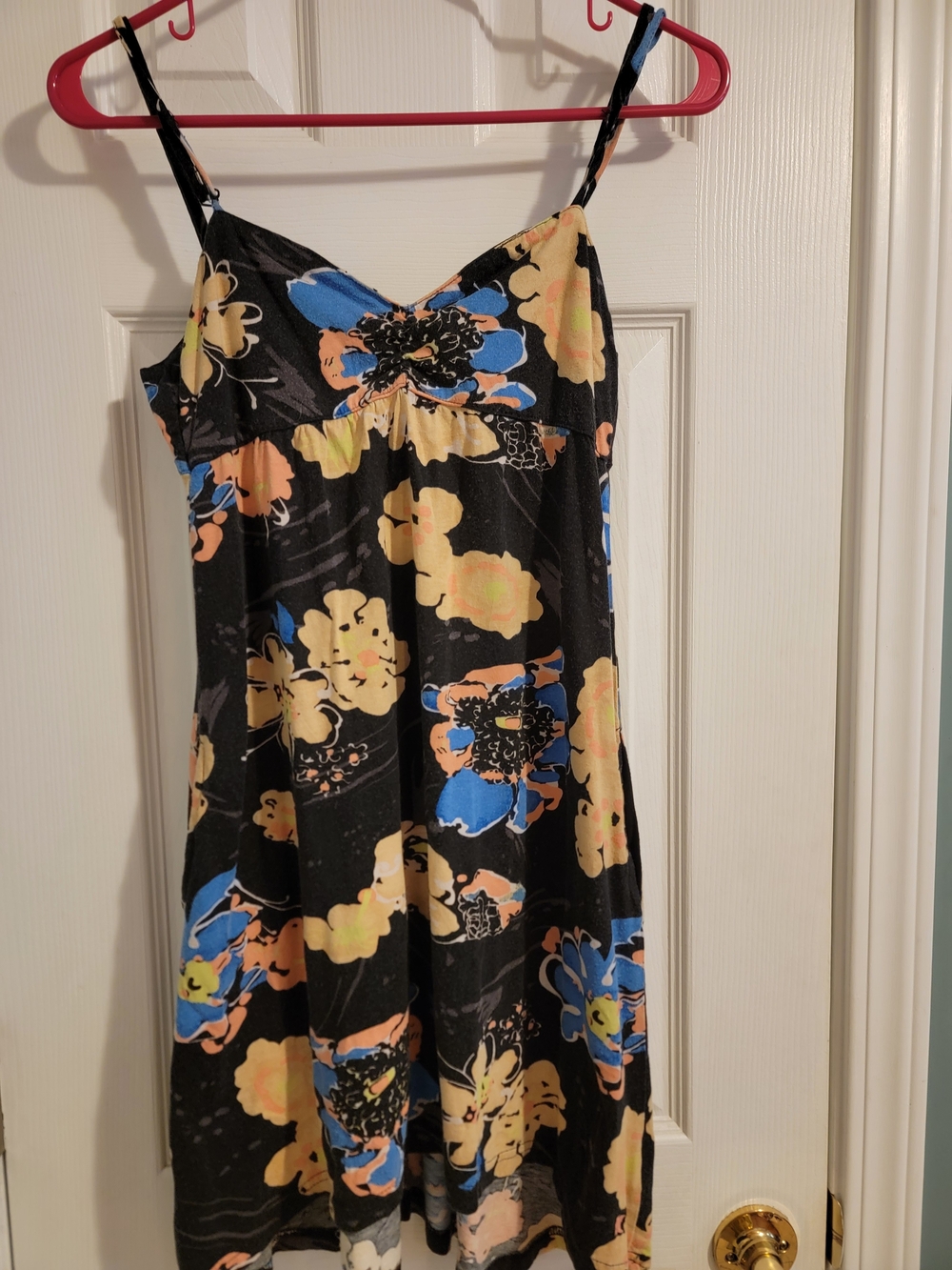 Hurley Black Midi Dress with Blue and Yellow Floral Pattern